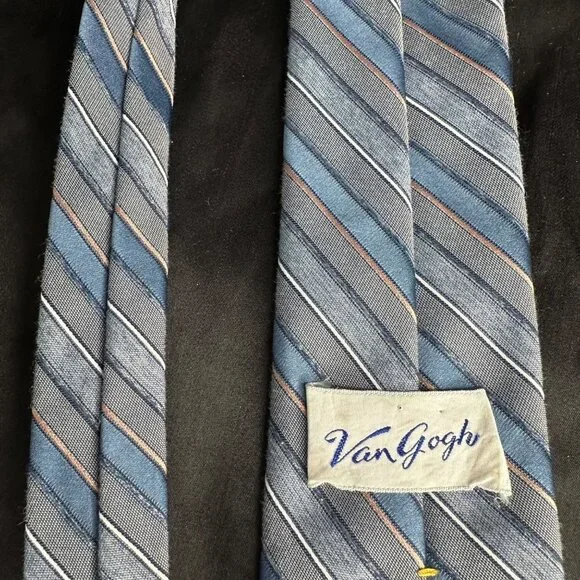 Vintage Van Gogh Blue Striped Necktie 80s 90s Pin Striped - Picture 14 of 16